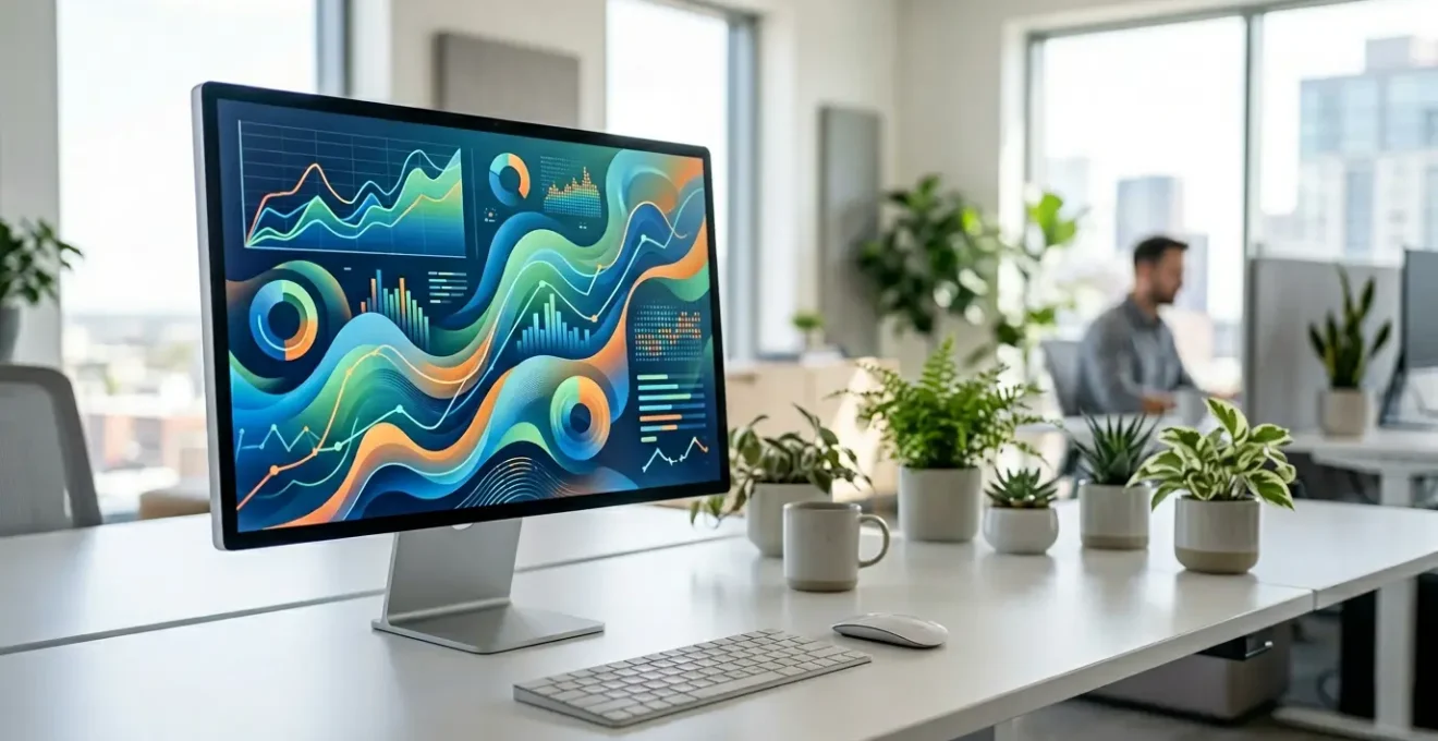 Interface d'analyse performance e-commerce avec graphiques et métriques colorées sur écran d'ordinateur