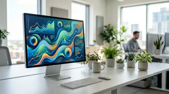 Interface d'analyse performance e-commerce avec graphiques et métriques colorées sur écran d'ordinateur