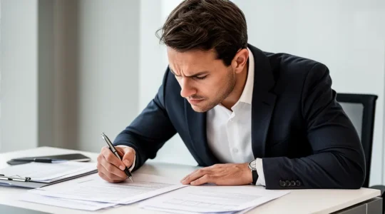 Entrepreneur travaillant sur des documents administratifs pour la création d'entreprise