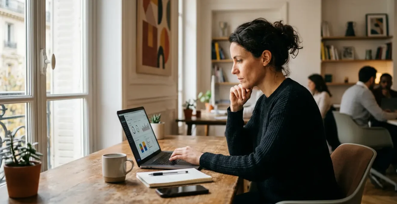 Entrepreneur créant une stratégie marketing digitale pour son e-commerce dans un environnement créatif moderne