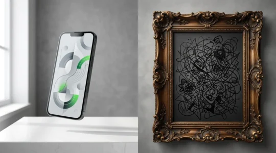 Comparaison métaphorique entre design minimaliste et design surchargé sur mobile