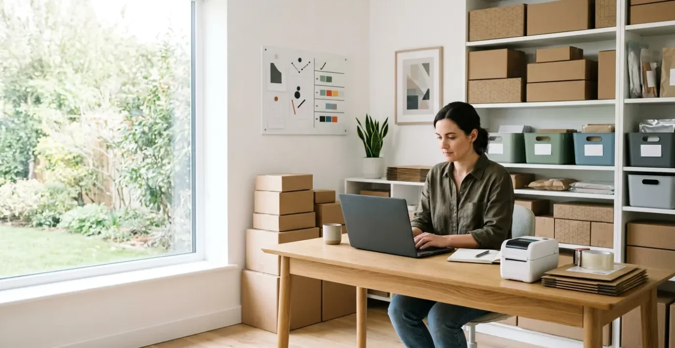 Entrepreneur solo gérant ses commandes e-commerce depuis son bureau