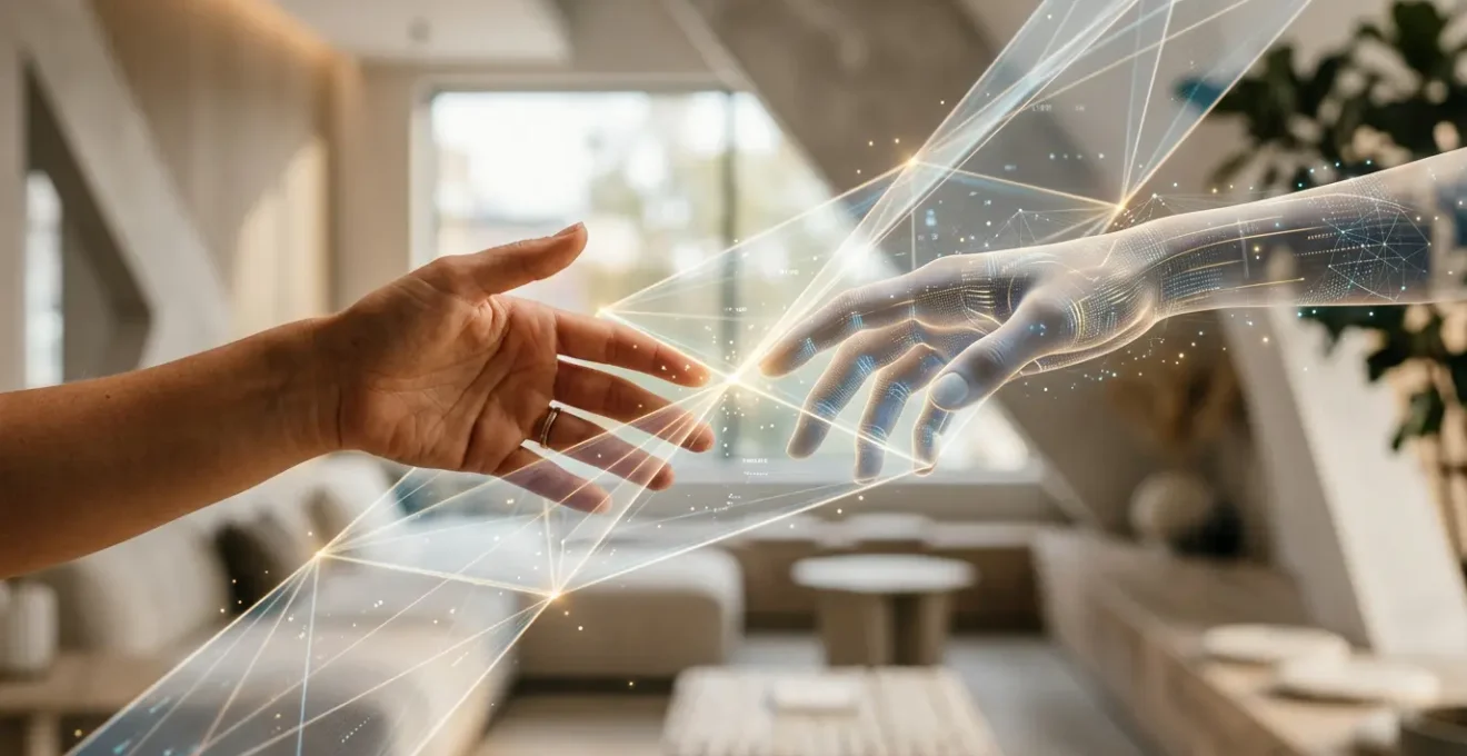 Interaction authentique entre un conseiller client et un client dans un environnement moderne mêlant digital et humain