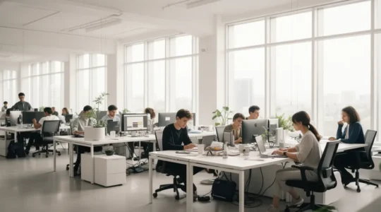 Un jeune professionnel de la génération Z travaillant de manière autonome dans un espace de travail collaboratif moderne