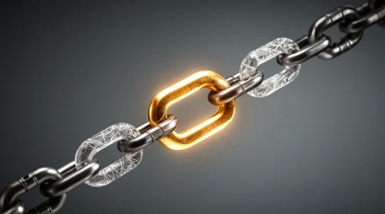 Représentation symbolique de la protection de la chaîne d'approvisionnement avec des maillons interconnectés et un bouclier de sécurité