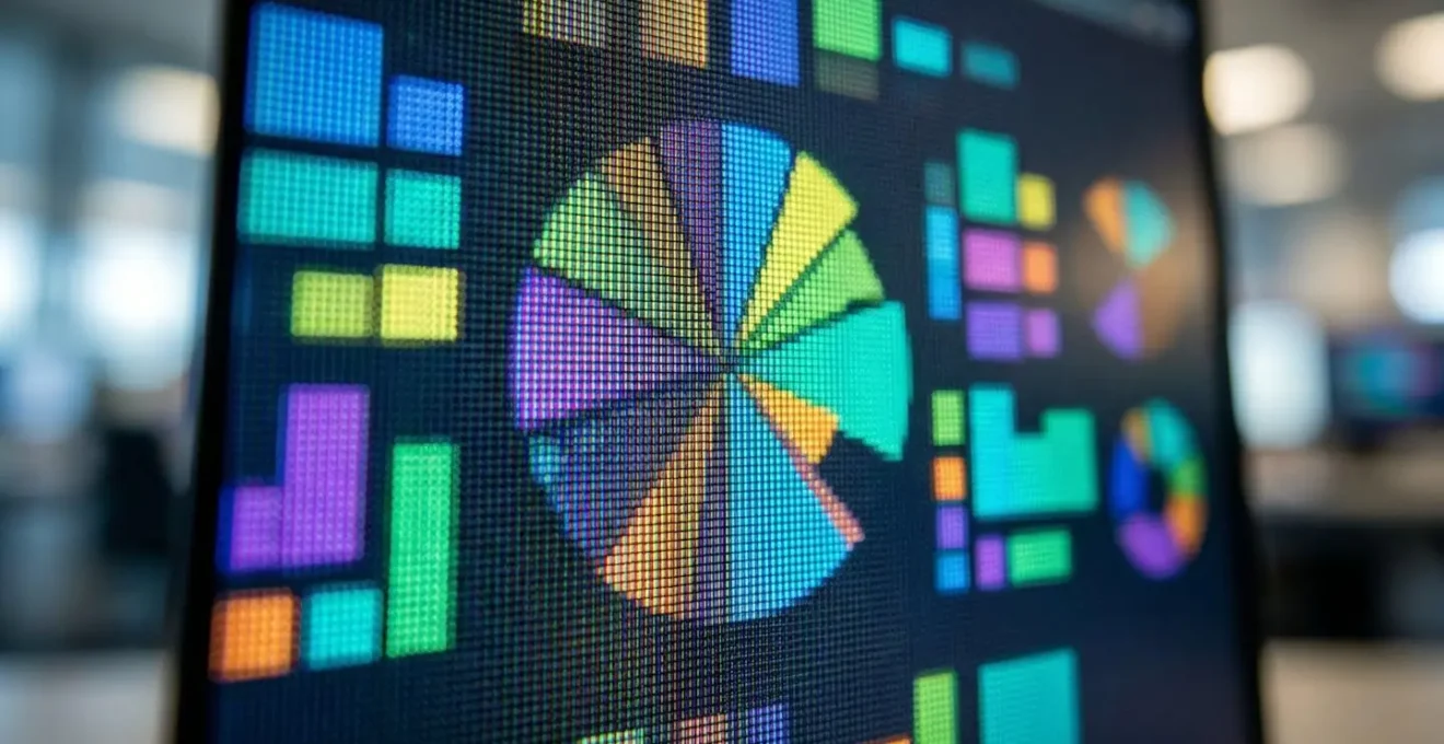 Vue macro d'un écran affichant des graphiques de segmentation client avec des segments colorés