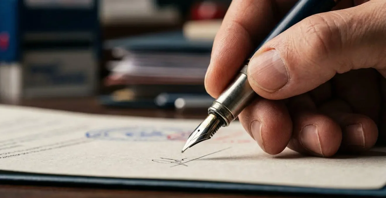 Correction d'un document administratif au bureau avec tampons et dossiers