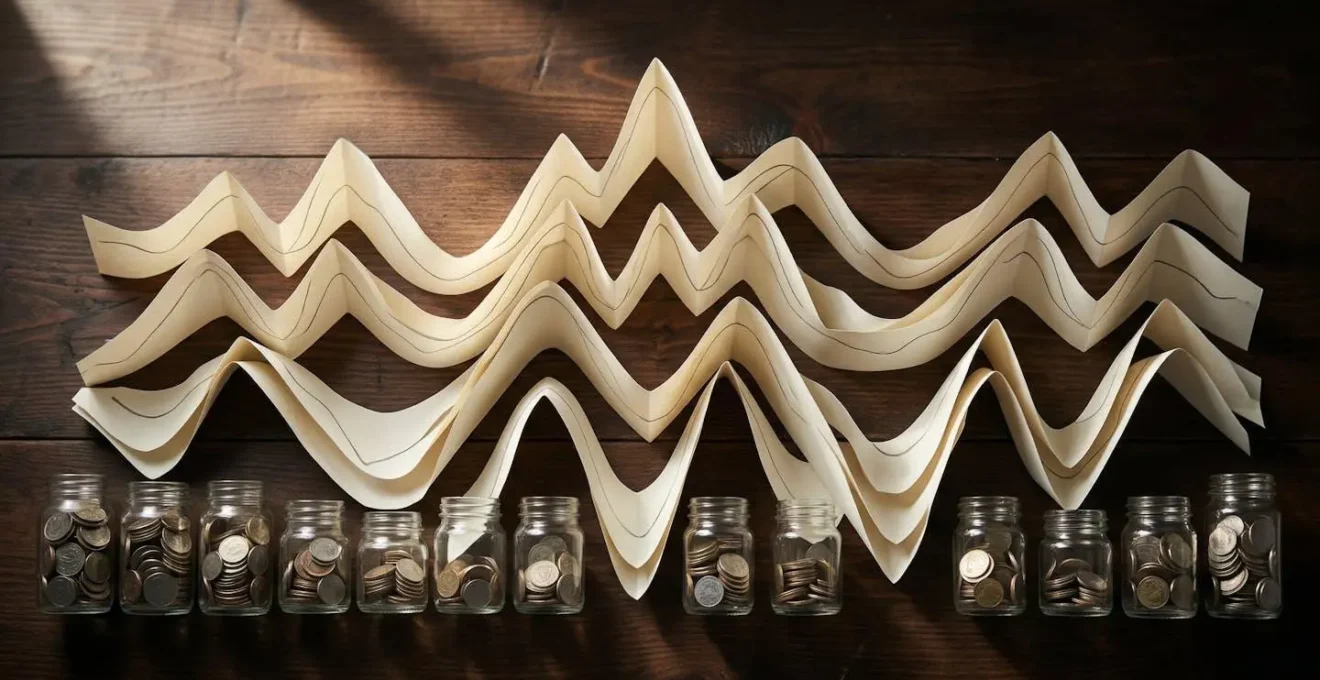 Graphique de trésorerie montrant les variations saisonnières sur un bureau avec calculatrice