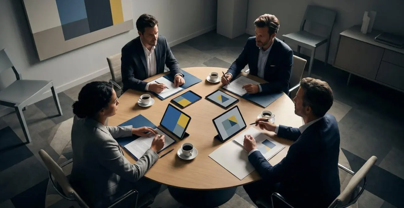Réunion stratégique entre un e-commerçant et son équipe marketing dans un espace de travail collaboratif français