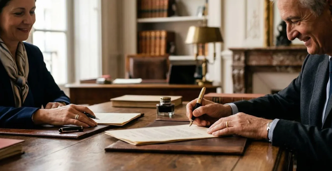 Moment de signature d'un pacte d'associés dans un bureau élégant